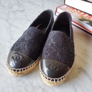 CHANEL Tweed Patent Goatskin Sequin Espadrilles 36